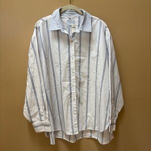 Aerie Good Day Button Down Long Sleeve Stripe Shirt NWT Size L